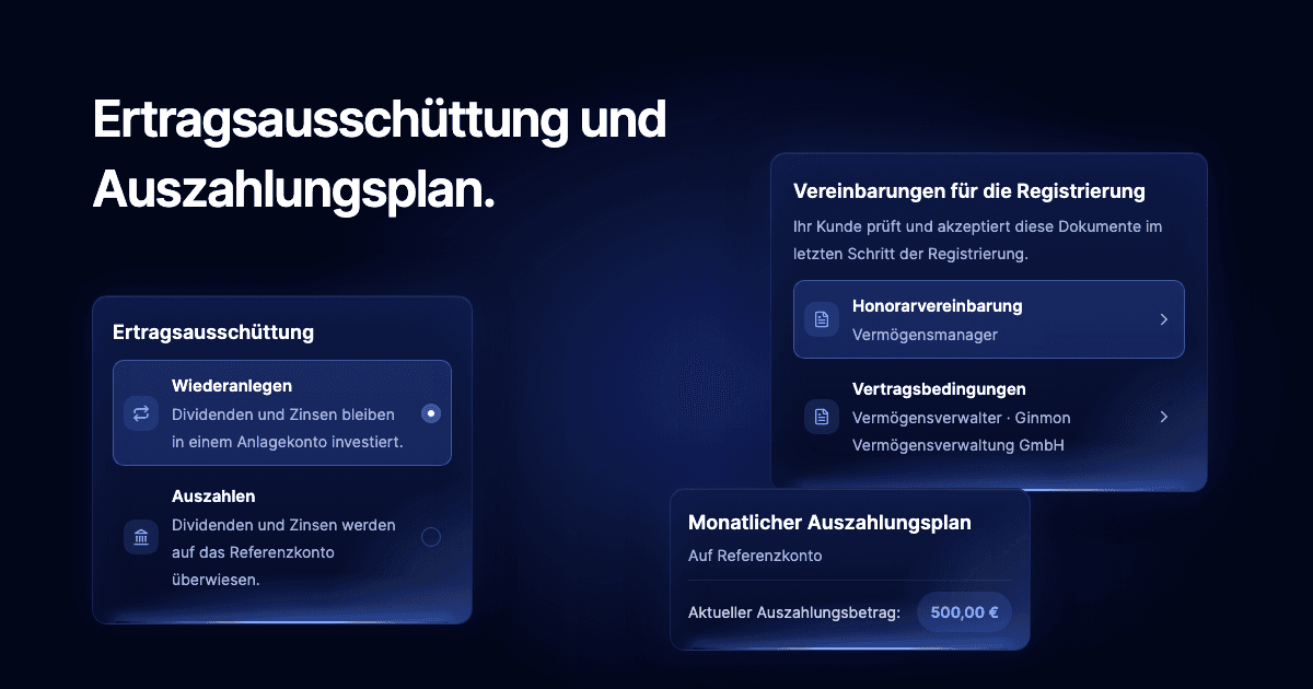 Auszahlungsplan, Ertragsausschüttung und mehr Details für Vermögensmanager